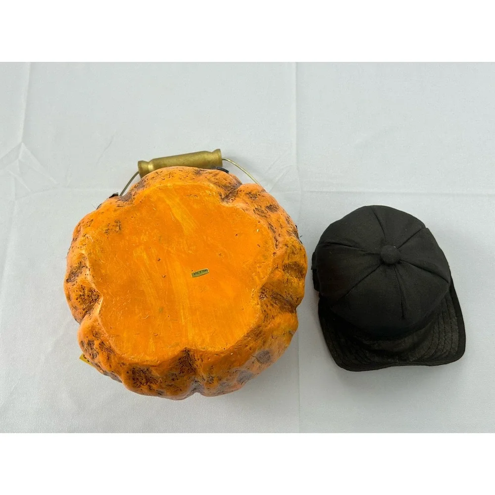 Cracker Barrel Halloween Pumpkin Candy Bucket Basket Folk Art Decor w/ Tag